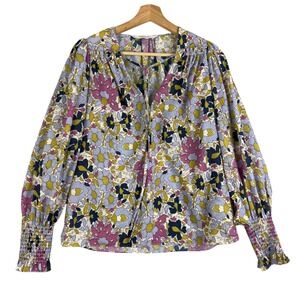 Rebecca Taylor Passion‎ Flower Tie Blouse shirt Size S V-neck Long sleeve Floral